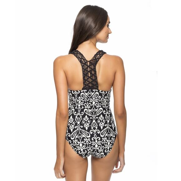 Athena Women Sand Tropez Macrame Halter One-Piece Black Size 14 - Picture 3 of 3